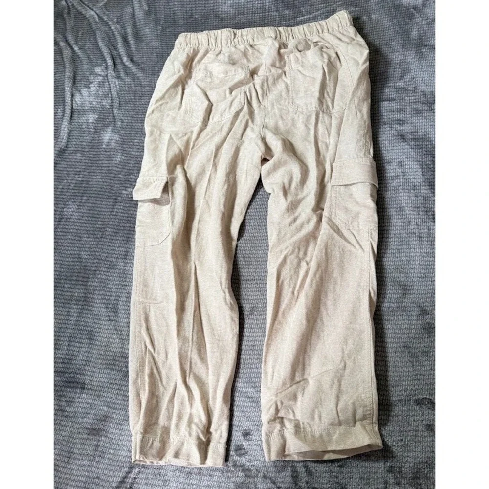 Gap Easy Pant Mens M Beige Linen Blend Cargo Drawstring Elastic Waistband 30X24